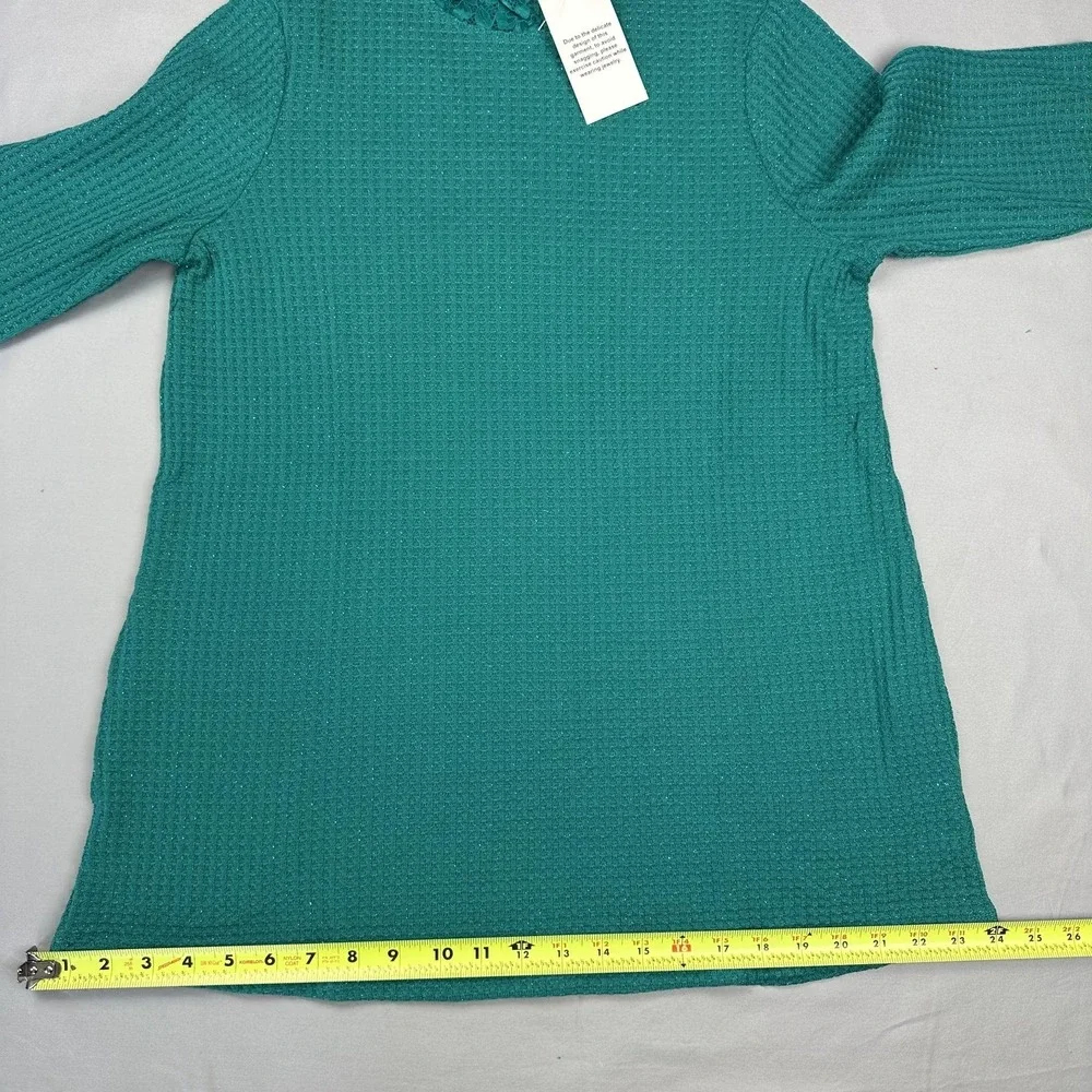 LOGO Lori Goldstein Sweater Womens Small Lace Waffle Tunic Pullover Top‎ Pockets